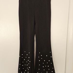 Black Flared Pants with Pearl Accents